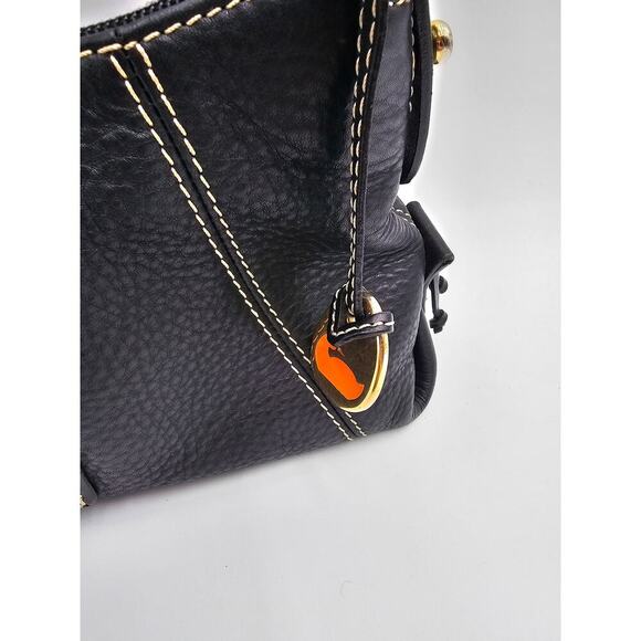 Y2K Dooney & Bourke Black Pebbled Leather Mini East West Slouch Hobo Duck Charm - Picture 3 of 14